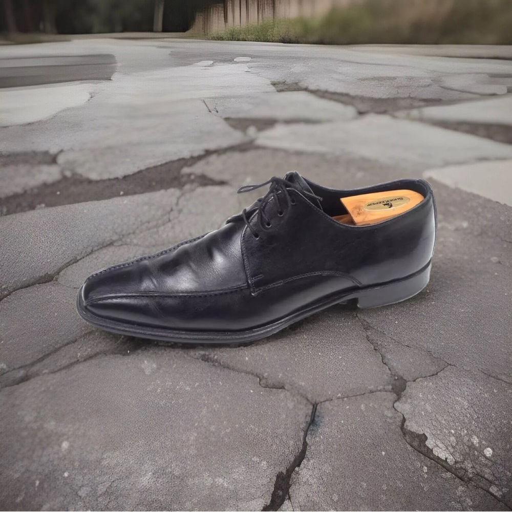 Canali Black Leather Oxford Tapered Bicycle Toe Dress Shoes Sz 10 US 43 EU Italy